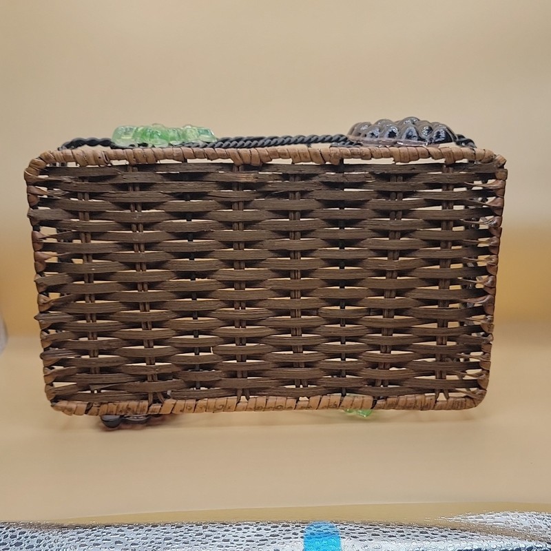 Rectangular Wicker Metal Basket with Glass Grape and Leaf Accents gallery
