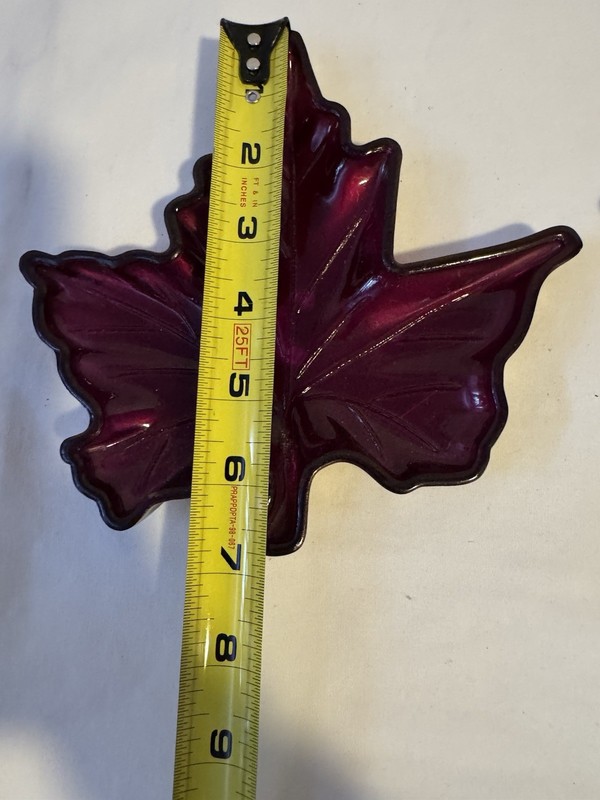 Set of 2 Purple Iridescent Glass Maple Leaf Candy Dishes Vintage Trinket Trays gallery