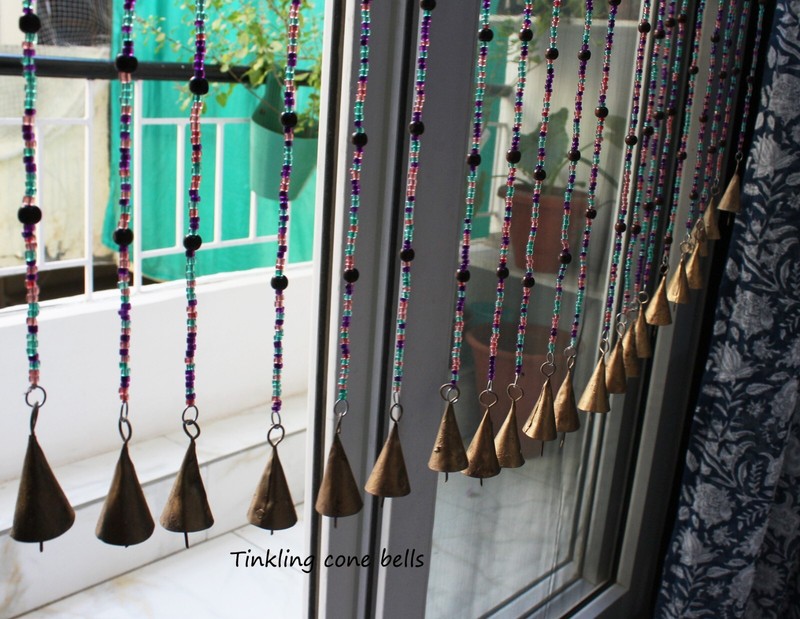 Handmade Beaded String with bells Curtain Hippie Boho Colorful Home Décor 190 cm gallery