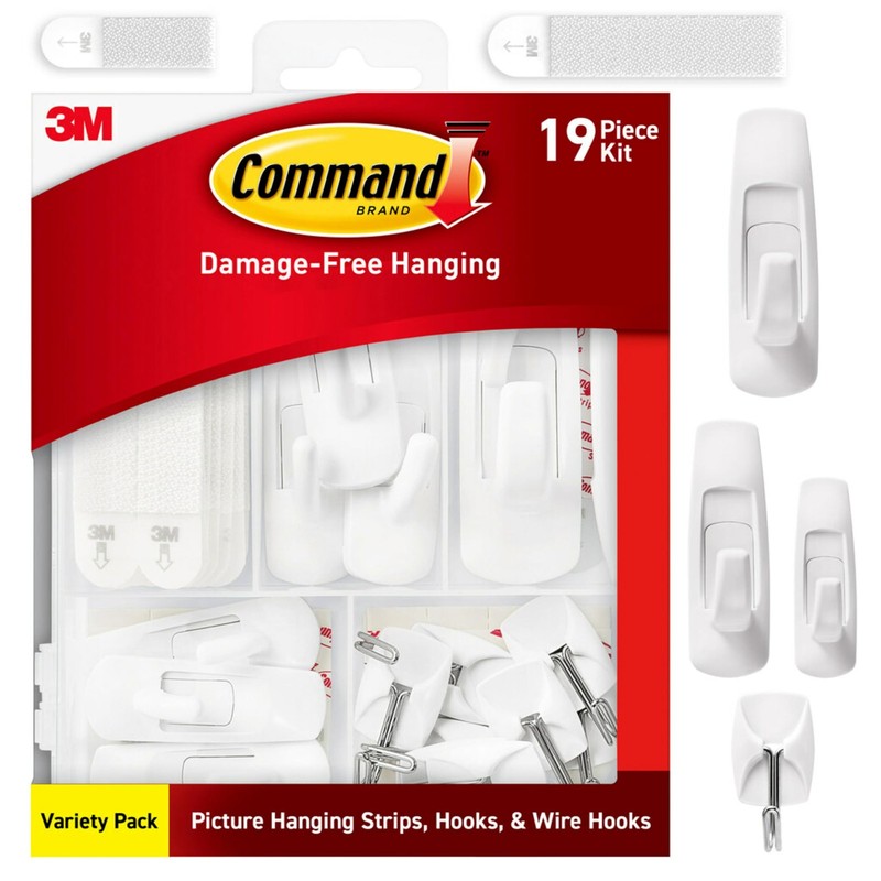 Adhesive Variety Pack Set 10 Pairs General Purpose Wall Hooks White