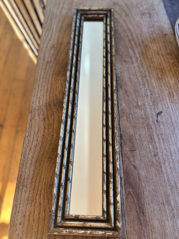 Vintage Faux Bamboo Gilt Hollywood Regency Style Thin Accent Wall Mirror