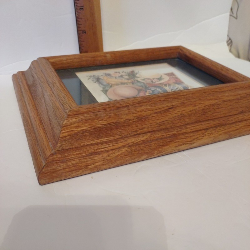 Signed 2- 5 x 7 Thick Vintage Solid Oak Frames Glass Wood Farmhouse Country Wall gallery