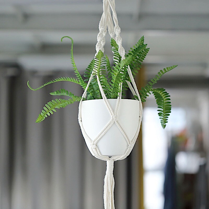 2 Ivory Cotton Ropes Macrame Plant Hanger Decorative Indoor POT HOLDERS Party gallery
