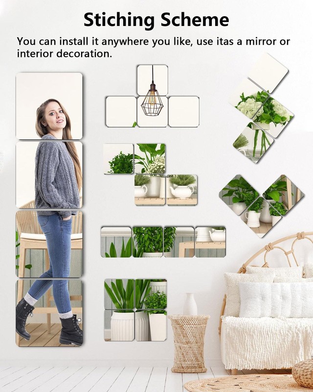 Unbreakable Mirror Tiles, 4PCS 10”x10” Peel And Stick 4pcs-10x10 inch, Silver gallery