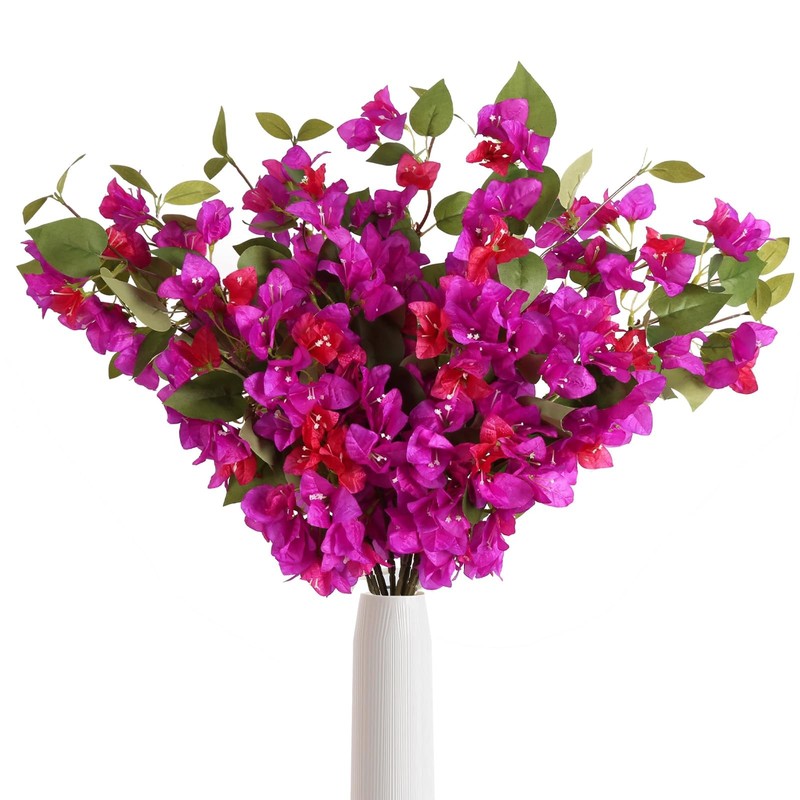 12PCS Bougainvillea Artificial Flowers 31.50" Long Stem Faux Silk Bougainvill...