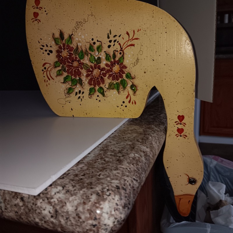 Vintage 2 Sided Wooden Shelf Sitting Goose. Hand Painted Rustic Country.