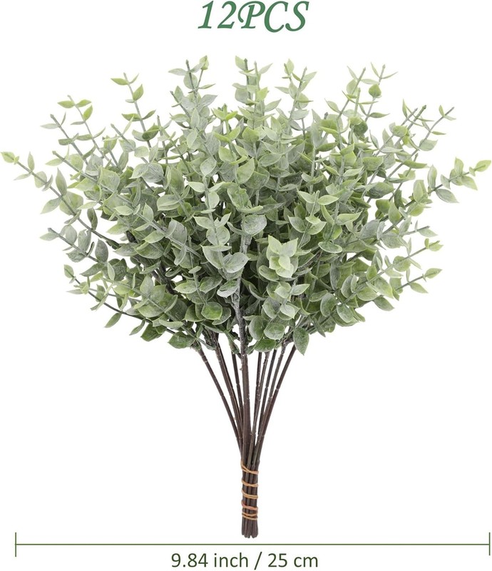 Artificial Eucalyptus Stem, Green Leaves, 12 Pack Green Faux Plant Branch, 12 gallery