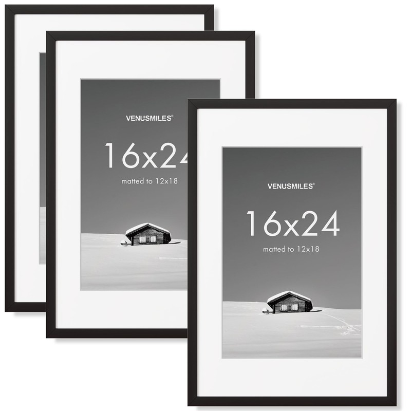 16×24 inch Picture Frame, 16×24 Photo Frames with 12×18 Removable Mat – High …