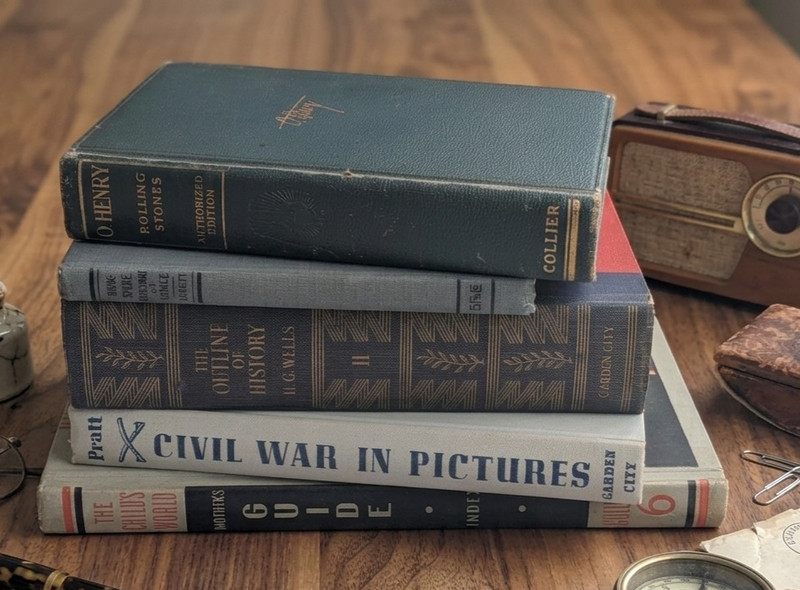 Navy & Blue Vintage Decorative Books | Instant Library Shelf Decor | Set of 5