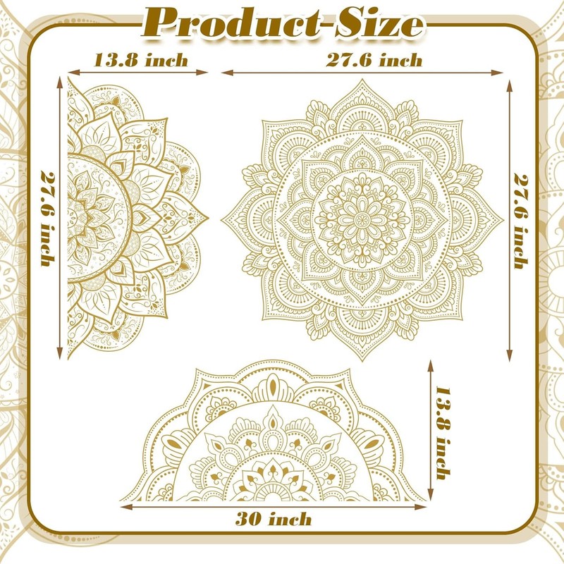 4 Pcs Gold Half Mandala Wall Decal Boho Mandala Sticker Lotus Flower Vinyl Wall gallery