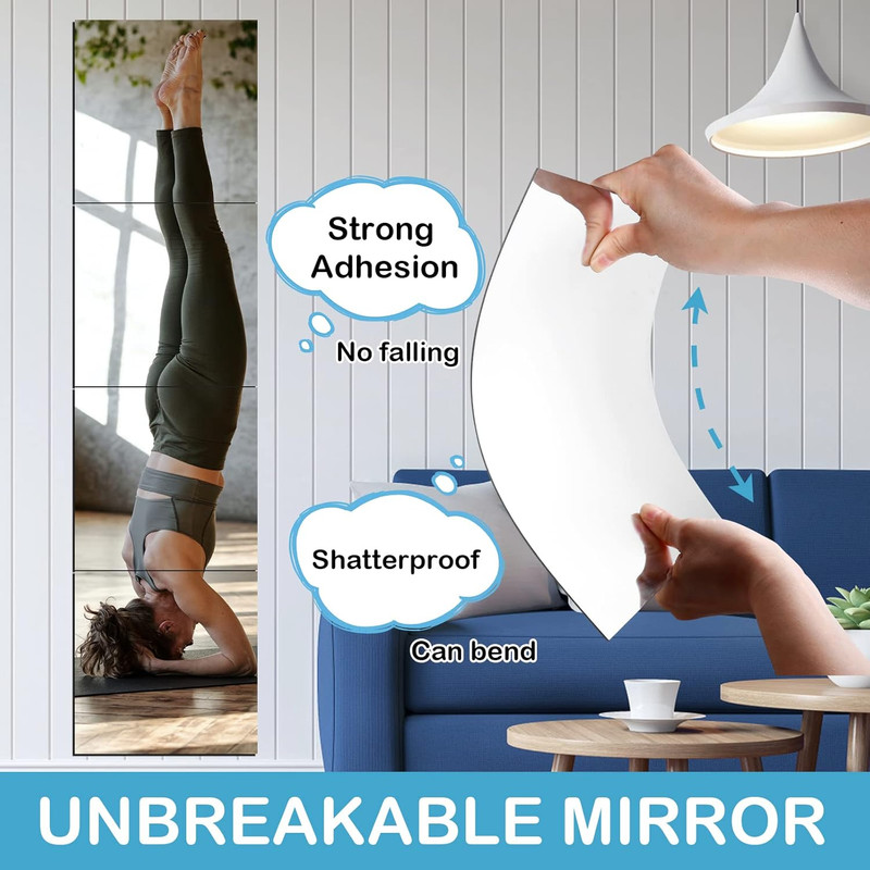 Wall Mirror Full Length, 4Pcs Full Body Mirror for Bedroom, Safety Unbreakable M gallery