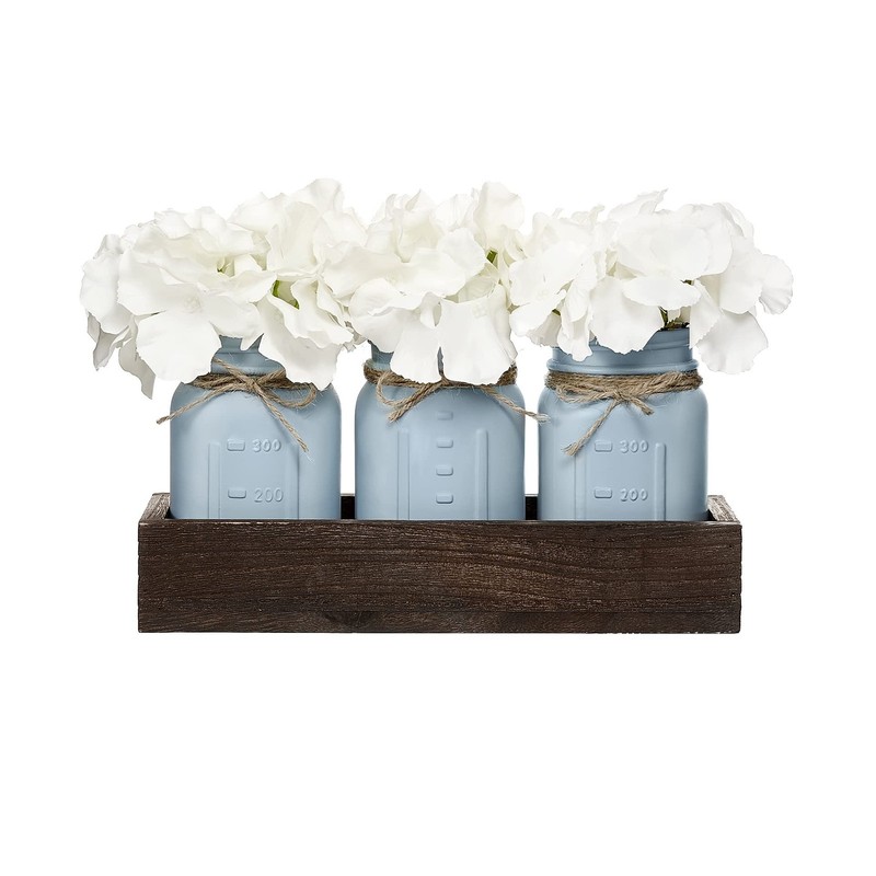 Mkono Mason Jar Centerpiece Decorative Wood Tray with 3 Painted… Fast USA SHIP