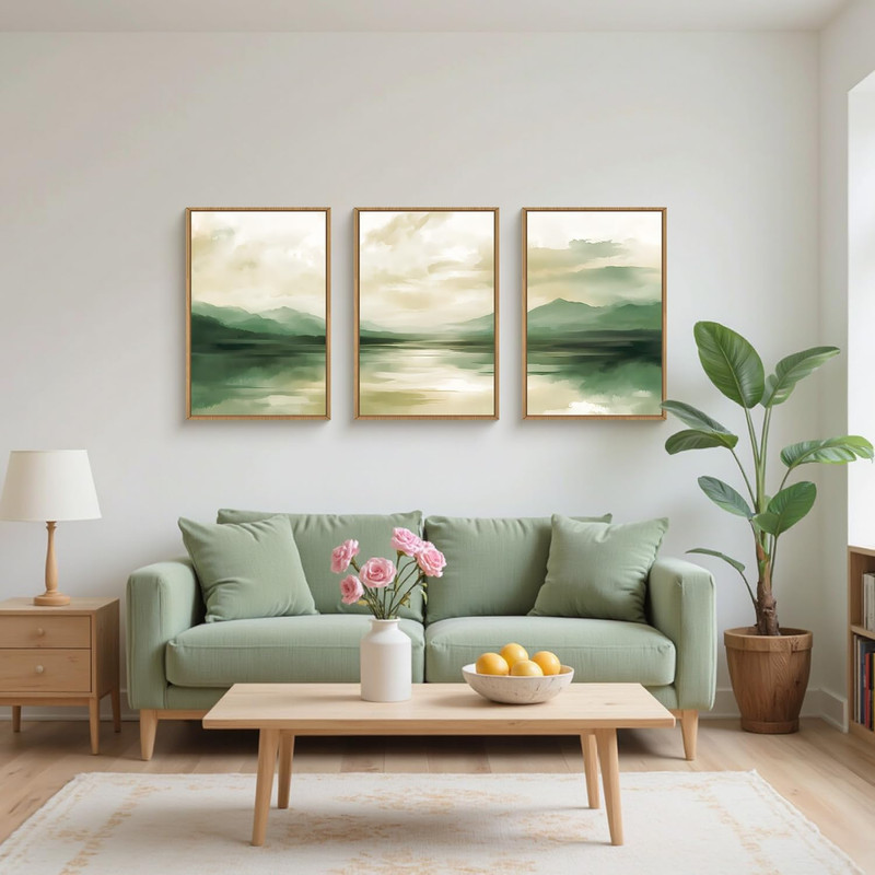 Sage Green Abstract Canvas Art Set of 3 for Living Room & Bedroom Decor gallery