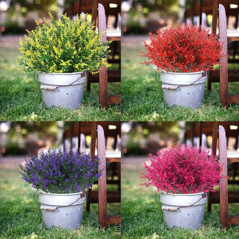 8 Bundles Artificial Flowers Plastic Plants Fake Outdoor Faux UV Resistant Decor gallery