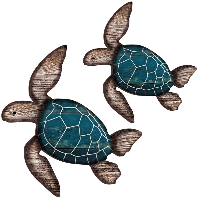 Roowest 2 Sizes Wooden Sea Turtle Wall Decor Farmhouse Ocean Turtle wall art B