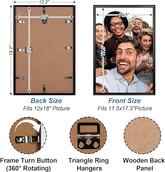 2 PK Anozie 12x18 Picture Frame Black, 12 x 18 Picture Frames with HD Plexiglass gallery