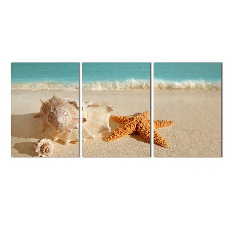 Beach View Shell Scenery 3 Pieces Canvas Print Wall Art Poster Home Decoration gallery