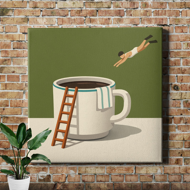 Coffee Dive Framed Canvas Wall Art Stylish Wooden Frame Kitchen Cafe Print