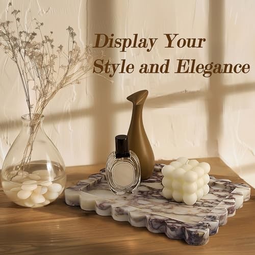 Genuine Scalloped Marble Tray, Real Natural Marble Stone Tray, Calacatta Viola gallery