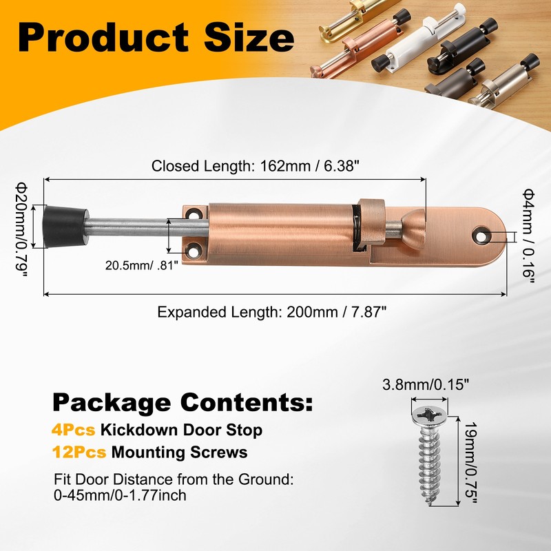 4Pcs Kickdown Door Stop Fit for Distance from the Ground 0-45mm, Bronze gallery