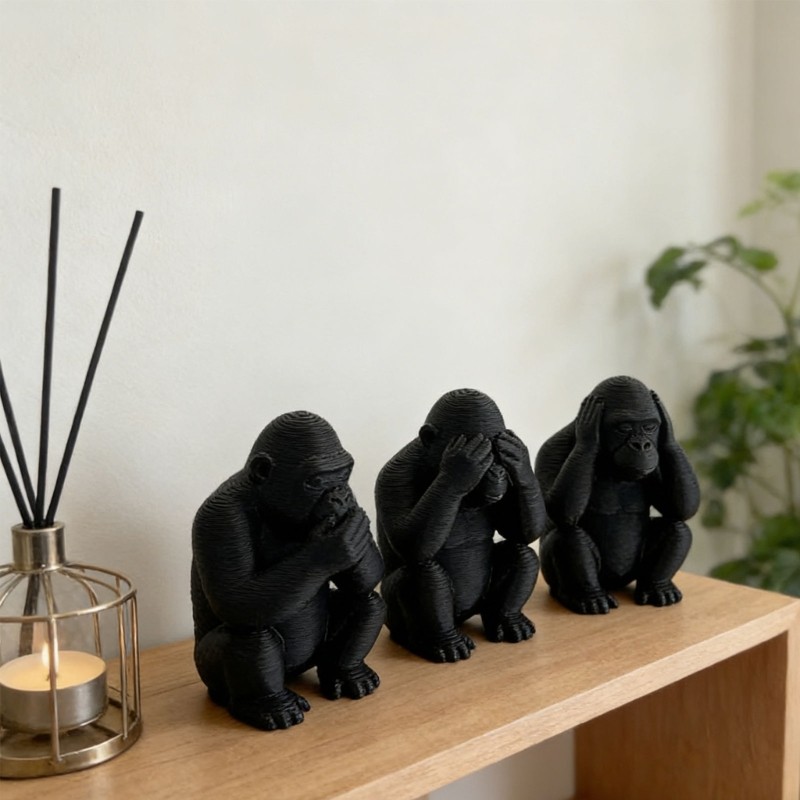 3Pcs Gorillas Statue Animal Figurine Decorative Sculpture for Desktop Ornament gallery