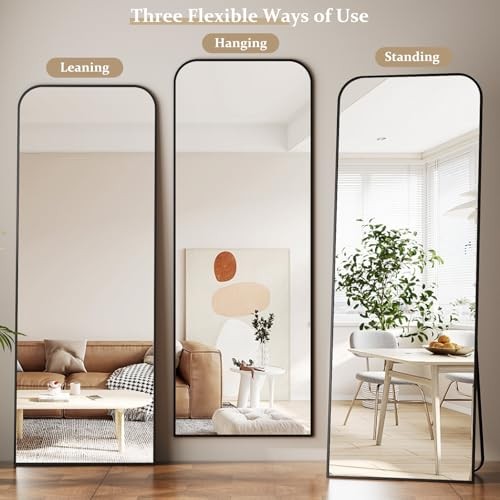 Full Length Mirror 65"x24" Arched Floor Standing Large 65"L x 24"W Black gallery