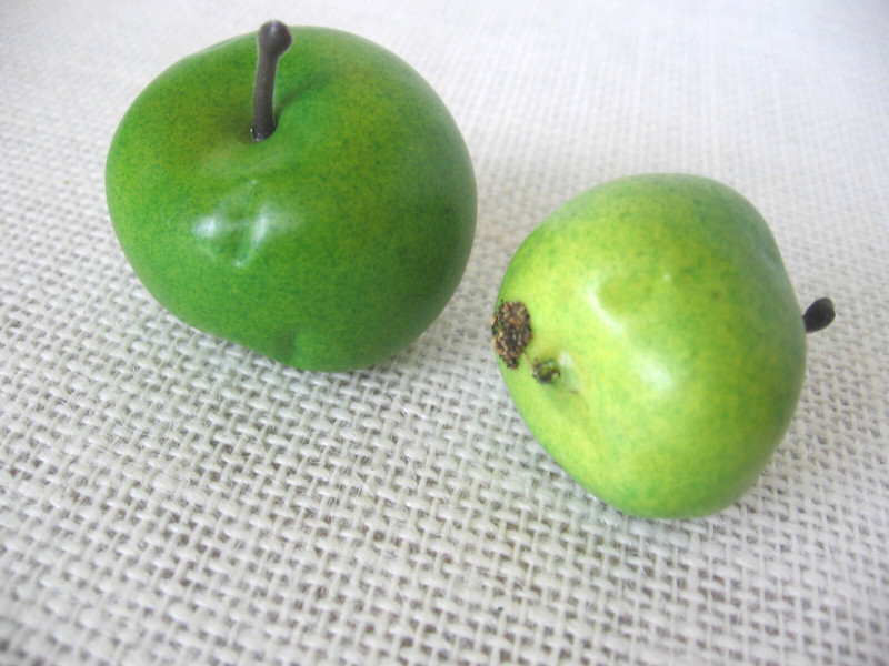 15 Small Faux Green Apples Bowl Basket Fillers Crafting Plastic with Stems gallery