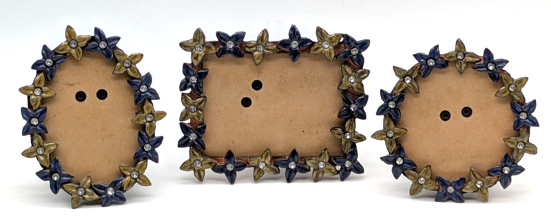 3 Pier 1 Imports Jeweled Enamel Metal Picture Frames Flowers Blue Green Copper gallery