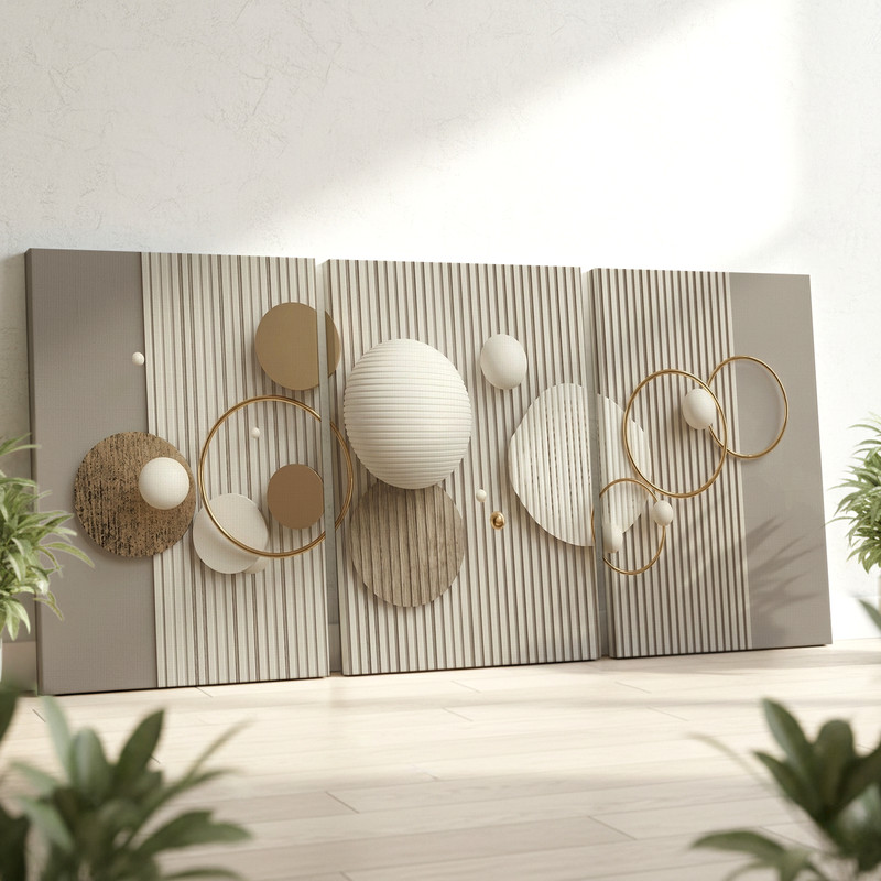 3 Pieces Modern Geometric Abstract Large Wall Art Set for Bedroom Set Of 3 gallery
