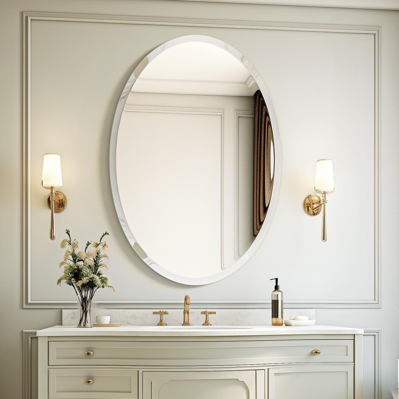 24x36In Frameless Oval Wall Mirror Bathroom Vanity Mirror Beveled Edge Decor US gallery
