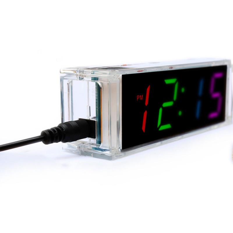 DC5V Digital Colorful LED Electronic Clock DIY kit Soldering Board W/Clear Case gallery
