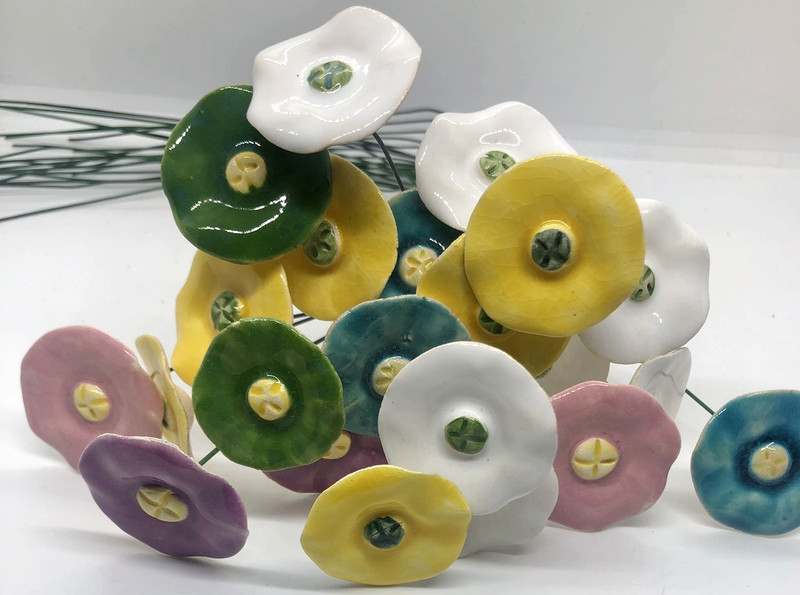 21 Polish Long Stem Flowers Yellow Pink Purple White Green Turquoise