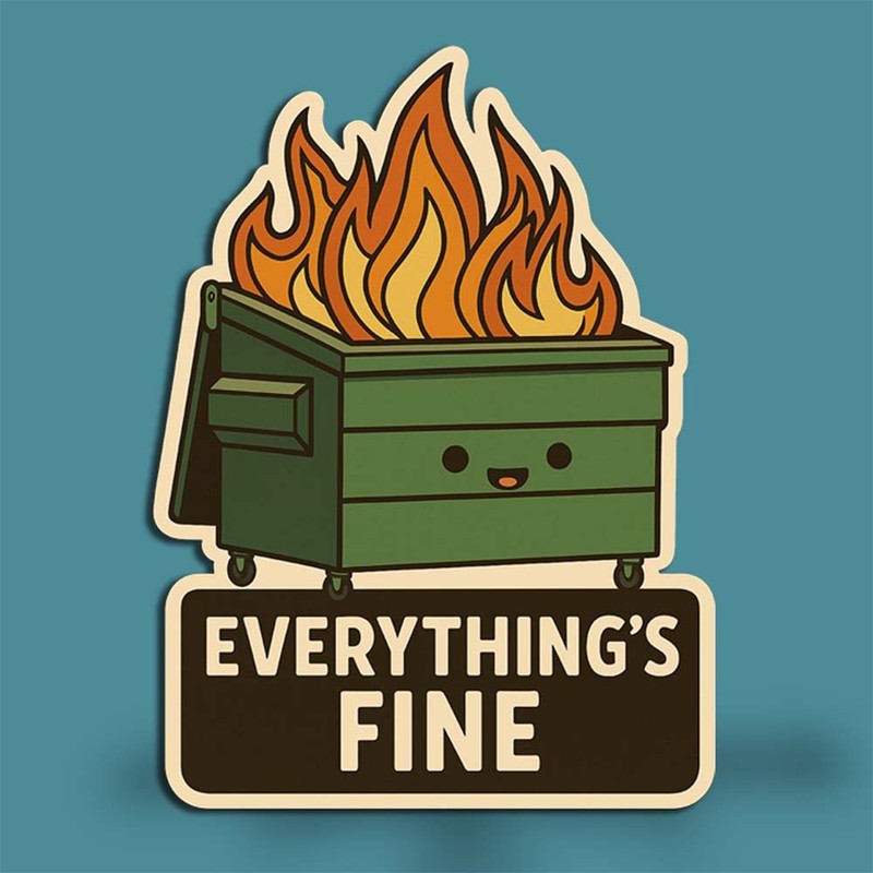 Everything’s Fine Dumpster Fire Vinyl Decal – Cute Funny Sticker | Made in USA