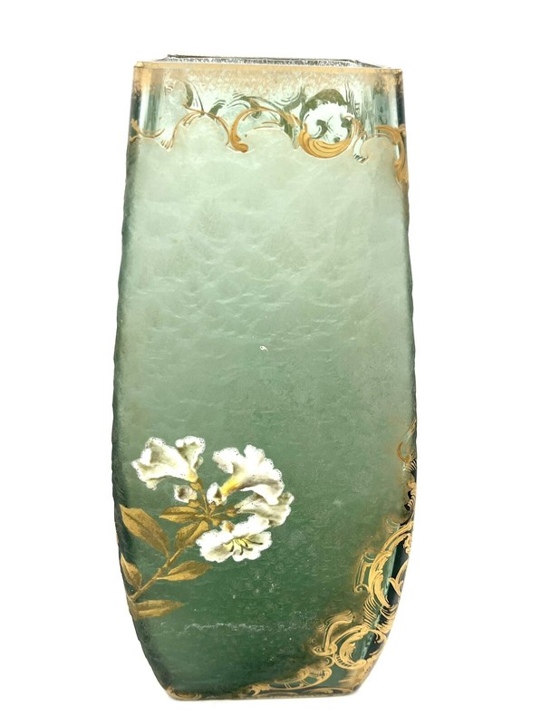 Fine Legras Mont Joye French Art Nouveau Gilt Enamel Cameo Glass Vase Li G2U gallery
