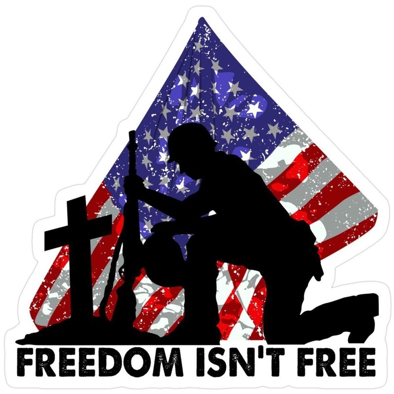 Soldier and American Flag Sticker Lest We Forget Memorial Veteran Tribute