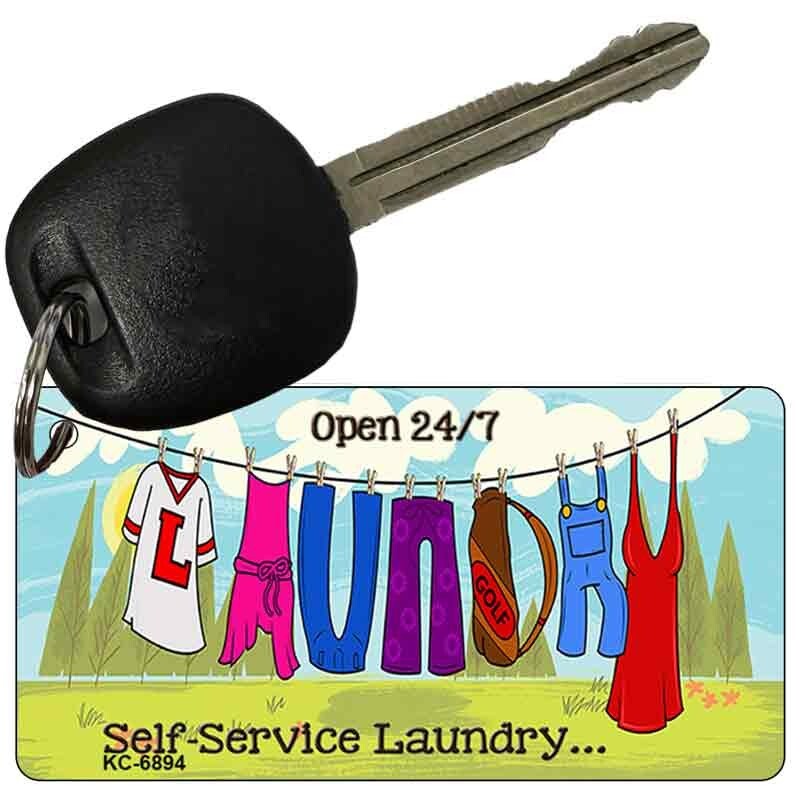 Laundry Self Service Novelty Metal Aluminum Key Chain License Plate Tag Art