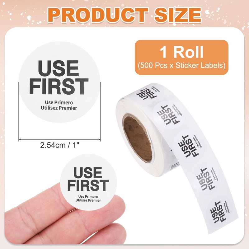 500 Pcs 1 Inch Adhesive USE FIRST Label Stickers, White gallery