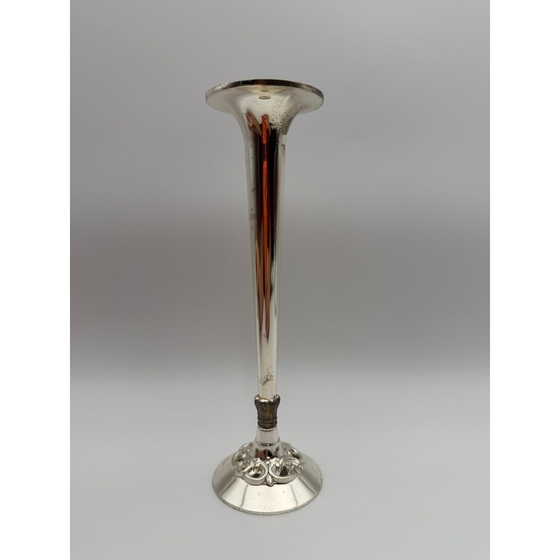 Leonard Silver Plate Bud Vase Vintage Trumpet Floral Filigree Base Japan F417 gallery