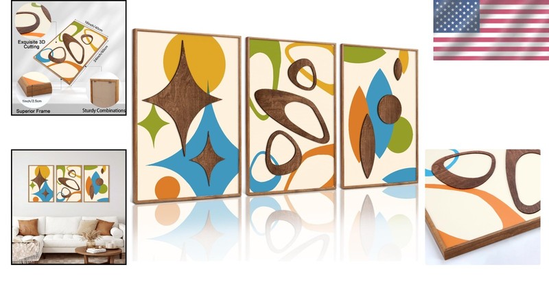 Earth Tone Mid Century Modern Wall Decor - Set of 3$ gallery