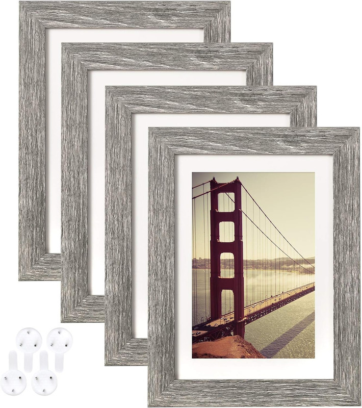 BAIJIALI 5X7 Picture Frame Rustic Grey Wood Pattern Set of 4,Display Photos 4X6