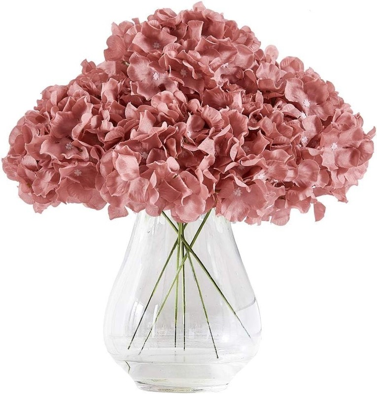 Elegant 10 Count Dusty Rose Silk Hydrangea Heads for Parties and Floral Bouquets gallery
