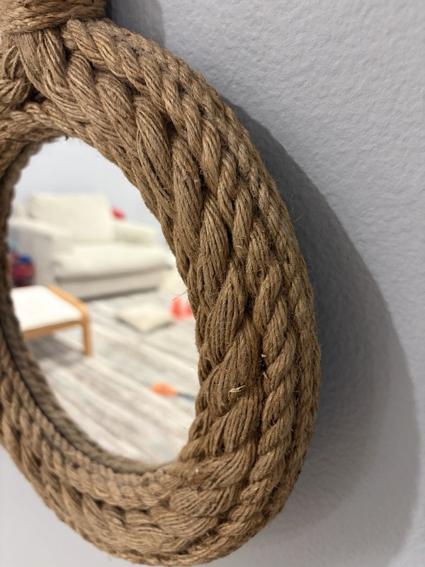 Round Rope Framed Nautical Accent Mirror, Wall Mounted, 11 in Brown Decor gallery