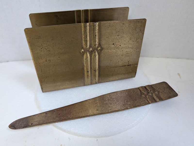 Antique Roycroft Arts & Crafts Letter Holder + Matching Letter Opener