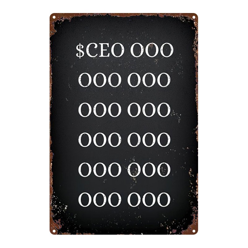 Black Metal Sign White Text CEO OOO 000 000 8X12 Inches