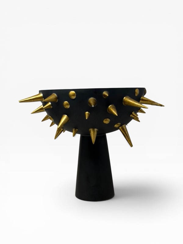 L’Objet Celestial Bowl on Stand Black & Gold Vase Spikes Modernist Vase As Is gallery
