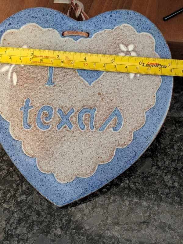 Vtg 1986 Clay City Pottery "I Heart Texas" Salt Glaze Wall Tile Trivet Love Texa gallery