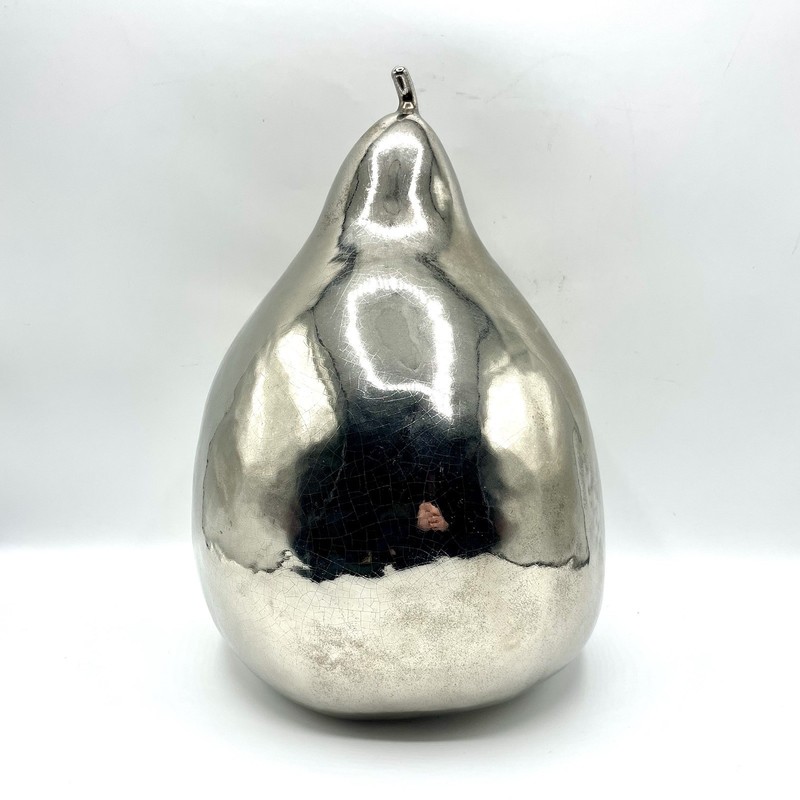 Maxim Douglas Heavy Silver Leaf Pear Sculpture Oversized Modern Decor ArtXL 12” gallery