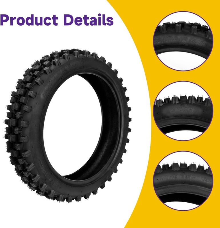 Dirt Bike Rear Tire and Inner Tube 3.00-12 80/100-12 90cc-125cc XR70 CRF70 gallery