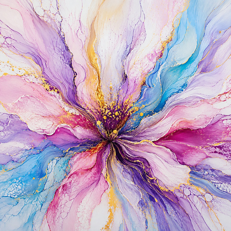 Modern Abstract Flower Canvas Art, Colorful Botanical Wall Decor