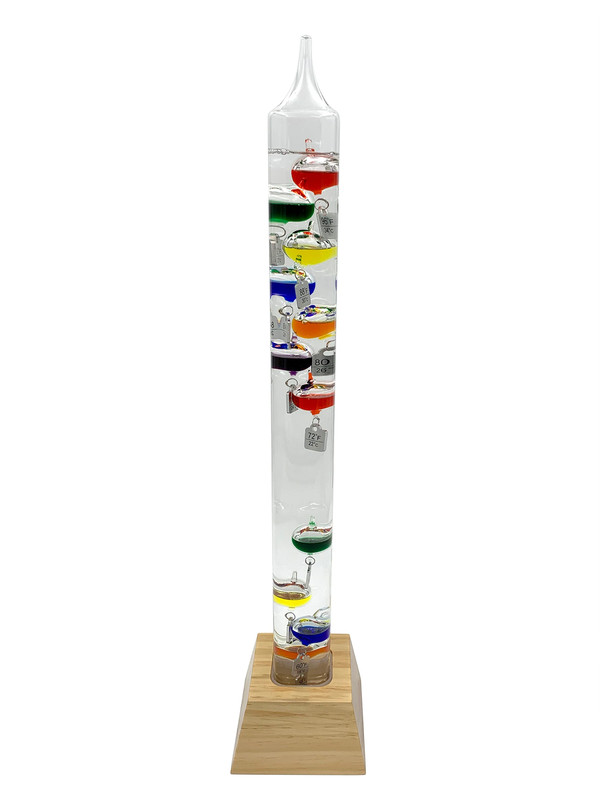 25″ Tall Square Tube Galileo Thermometer With Wooden Base